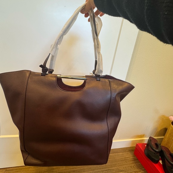 NEW STAUD Raisin Brown Tote Bag with metal Handles - Picture 12 of 12
